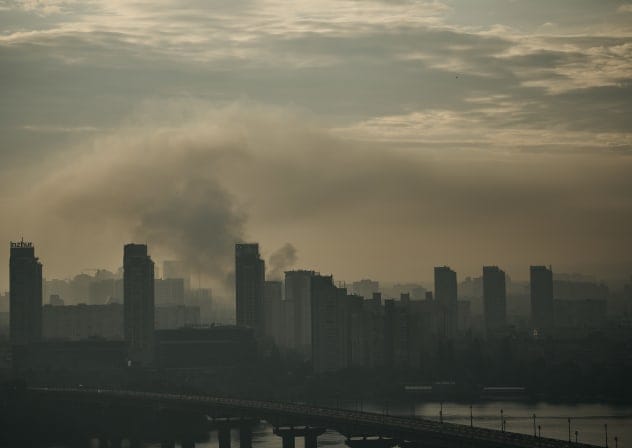 Smoke rises over Kyiv following a Russian ballistic missile strike on the Ukrainian capital on July 11, 2026 in Kyiv, Ukraine.