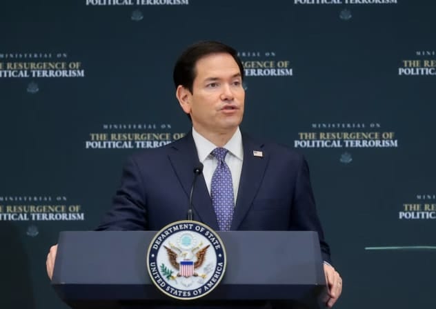 US Secretary of State Marco Rubio delivers remarks at the start of a ministerial meeting on political violence, at the State Department in Washington, DC, US, July 16, 2026.