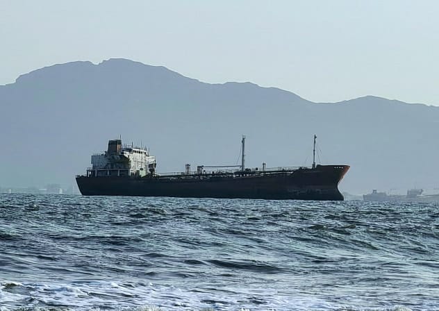 A ship off the port of Aden, where traffic remained steady after the Iran-aligned Houthis said their forces had carried out missile and drone strikes on Saudi oil tankers, in Aden, Yemen, July 23, 2026. 