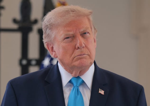 US President Donald Trump looks on on the day he makes an announcement on Freedom Haulers, an initiative to open pathways for military veterans to become commercial truck drivers, during an event at the White House in Washington, DC, US, July 30, 2026. 