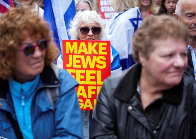 People attend a rally of Jewish community groups, including Campaign Against Antisemitism and Stop the Hate UK, calling for action to "extinguish antisemitism", outside Downing Street in London, Britain, May 10, 2026. 