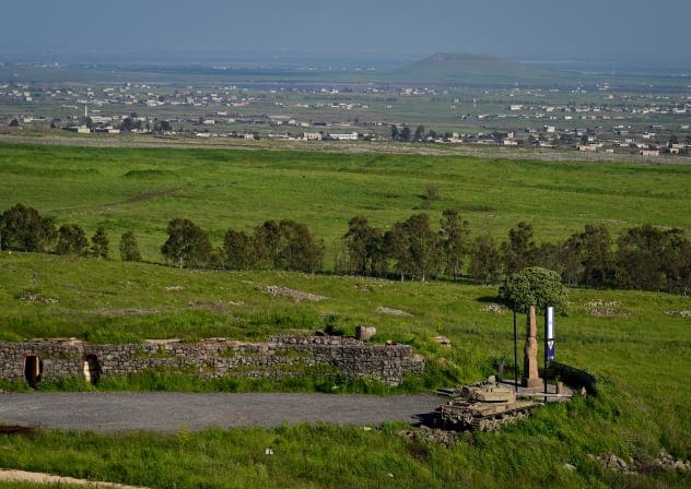 View of the Israeli border area with Syria, as seen from the northern Golan Heights, April 11, 2026.