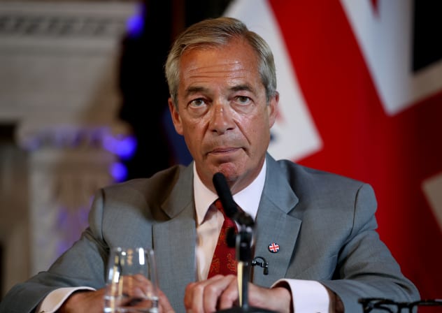 Reform UK Party Leader Nigel Farage speaks during a press conference on a plan to deport foreign prisoners on August 10, 2026 at Royal Horseguards Hotel in London, England.