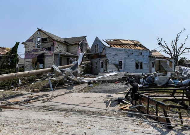 Damaged houses are seen a day after a tornado ripped through Menasha, Wisconsin, on July 28, 2026.