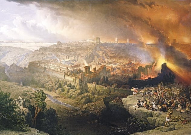 THE SIEGE OF JERUSALEM by David Roberts, 1850. Jewish factions fought each other even as the Romans approached Jerusalem’s walls.