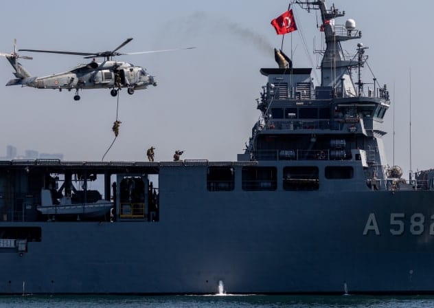 Turkish Navy underwater assault (SAT) commandos perform a drill during a Teknofest Blue Homeland event at the Naval Command on August 21, 2026 in Golcuk, Turkey; Illustrative.