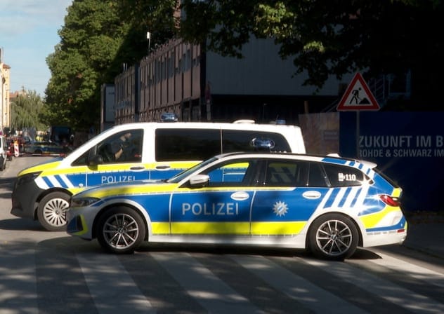 Police secures the area after a suspected politically motivated arson attack on a construction site outside the headquarters of defence tech firm Rohde & Schwarz in Munich, Germany, September 3, 2026. 