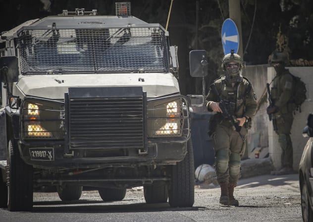 Israeli security forces seen during a raid in the West Bank village of Salem, near Nablus, on August 2, 2026.