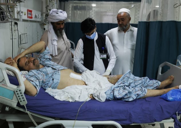 Ali Nawaz, a resident of Bannu, receives medical treatment at the Lady Reading Hospital after being injured in a cross-border attack, amid fighting between Pakistani and Afghan forces, in Peshawar, Pakistan, March 3, 2026.