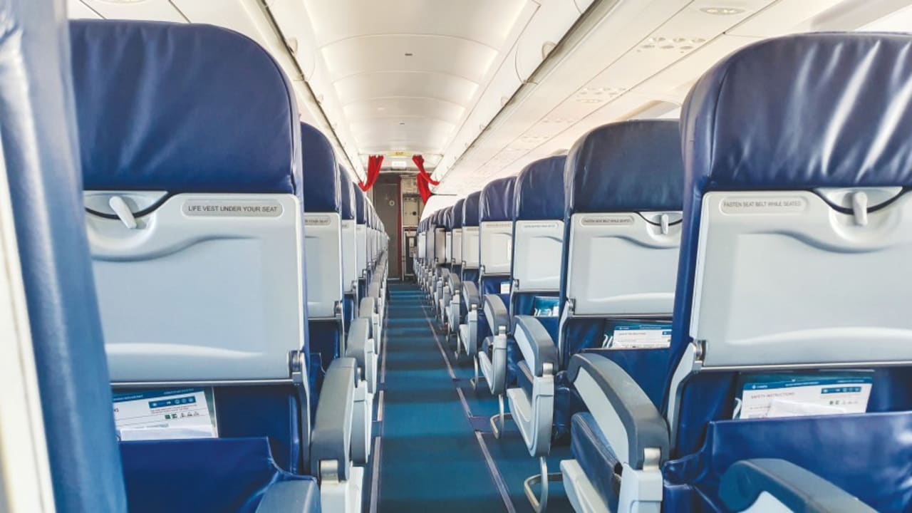  Airplane cabin in flight