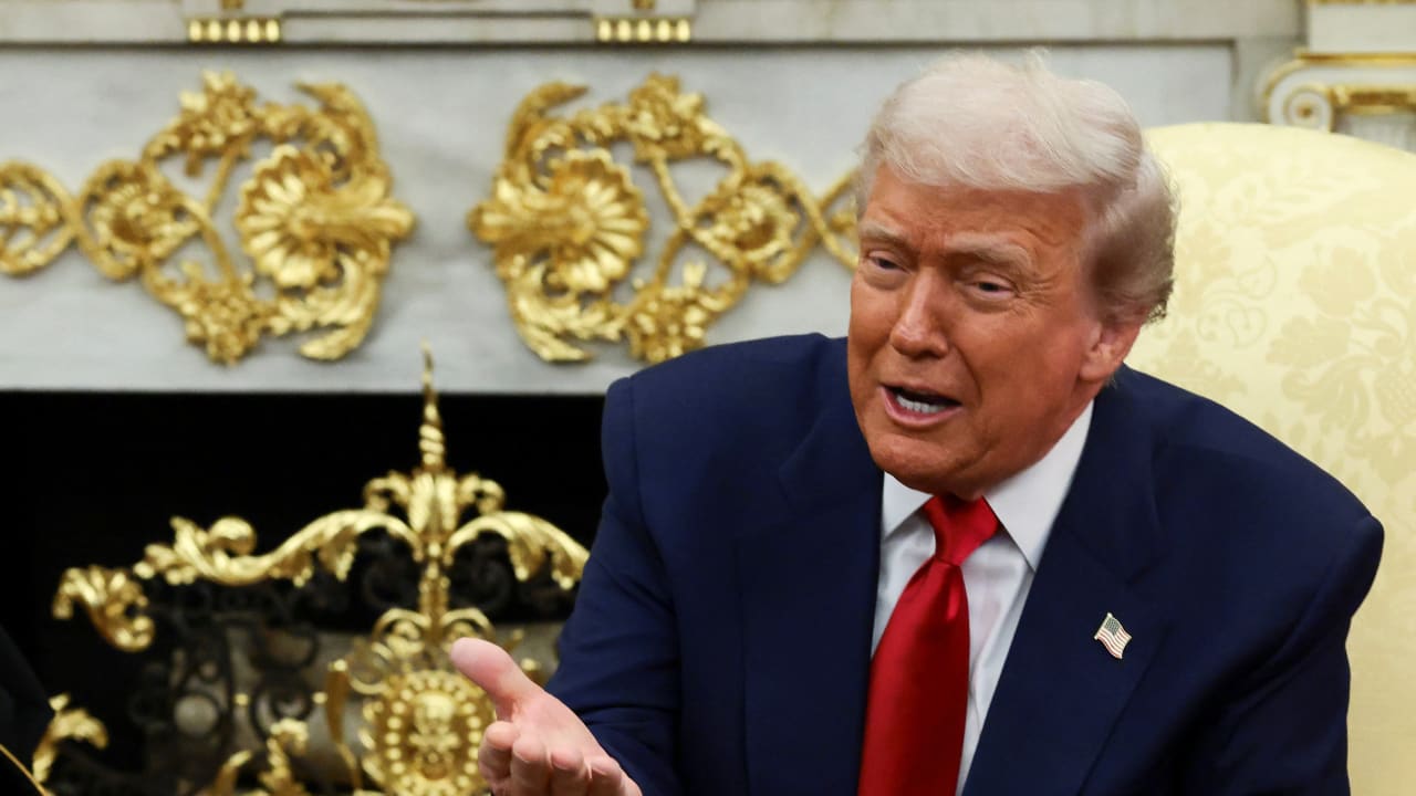U.S. President Donald Trump speaks during a meeting with Saudi Crown Prince and Prime Minister Mohammed bin Salman in the Oval Office at the White House in Washington, D.C., U.S., November 18, 2025