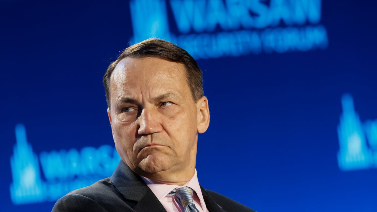 Polish Foreign Minister Radoslaw Sikorski looks on during a panel discussion with the title 'Increasing the Stakes: Should Europe Be Feared? during the Warsaw Security Forum (WSF) in Warsaw on September 29, 2025.