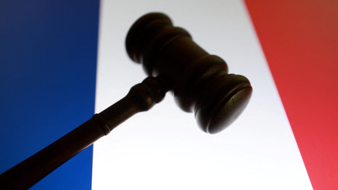 French flag and court gavel in this illustration taken November 5, 2025. 