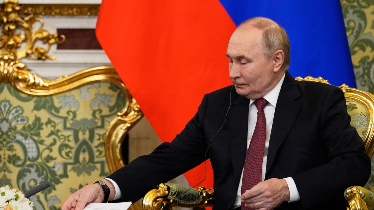Russian President Vladimir Putin attends a meeting with Syrian interim president at the Grand Kremlin Palace in Moscow on October 15, 2025.