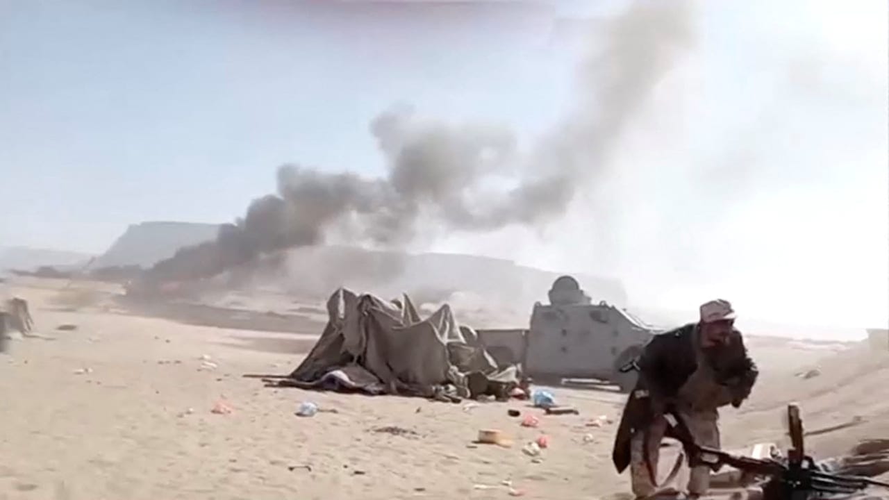 Still image from a social media video claiming to show Saudi airstrikes targeting Southern Transitional Council (STC) positions in Sayoun, Yemen, released on January 2, 2026.