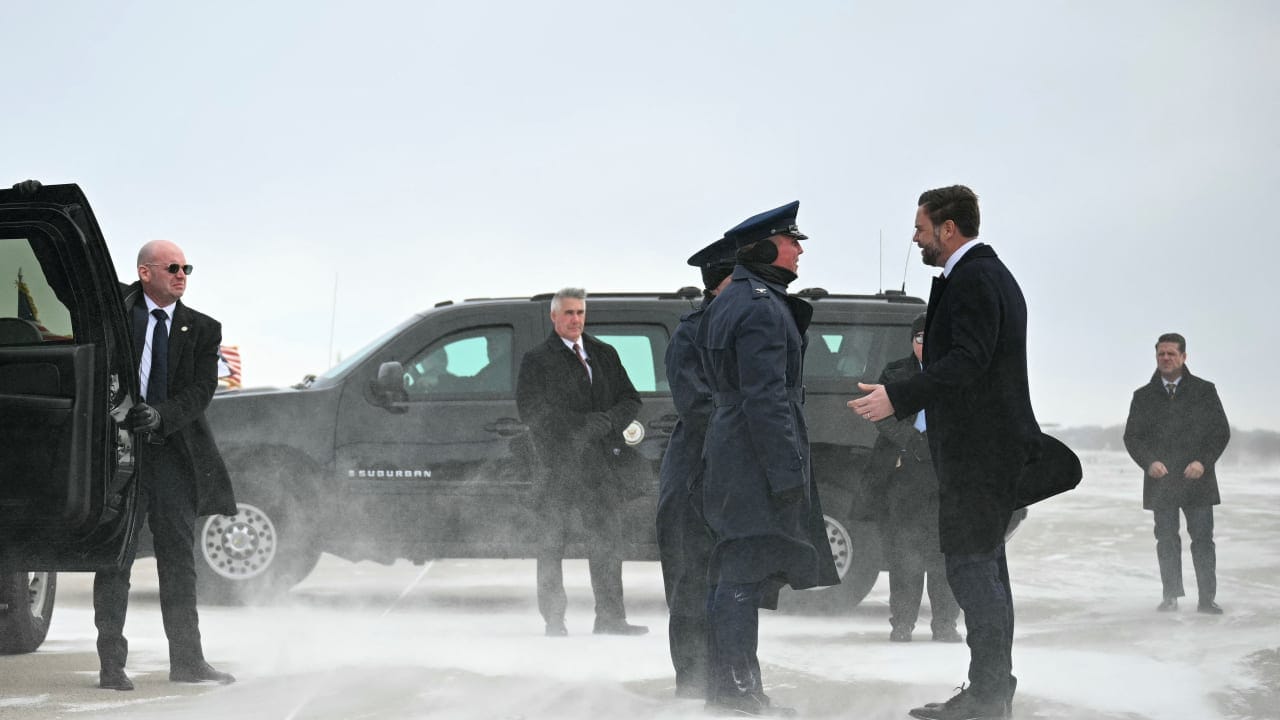 US Vice President JD Vance is greeted upon arrival on Air Force Two at the Minneapolis–Saint Paul International Airport in Saint Paul, Minnesota, US, January 22, 2026.