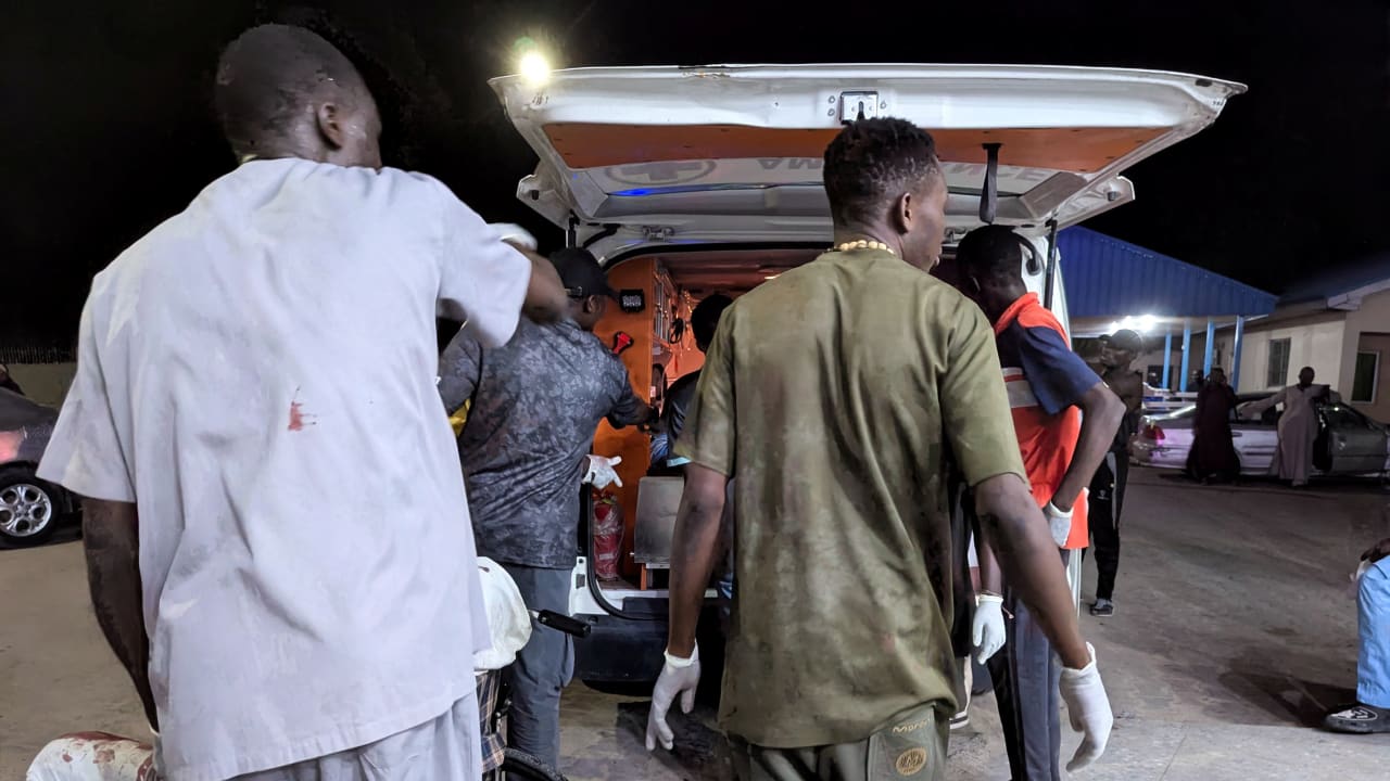 Members of the Nigerian Red Cross assist wounded victims into an ambulance after multiple explosions struck the northeastern city of Maiduguri, Borno State, Nigeria, March 16, 2026.