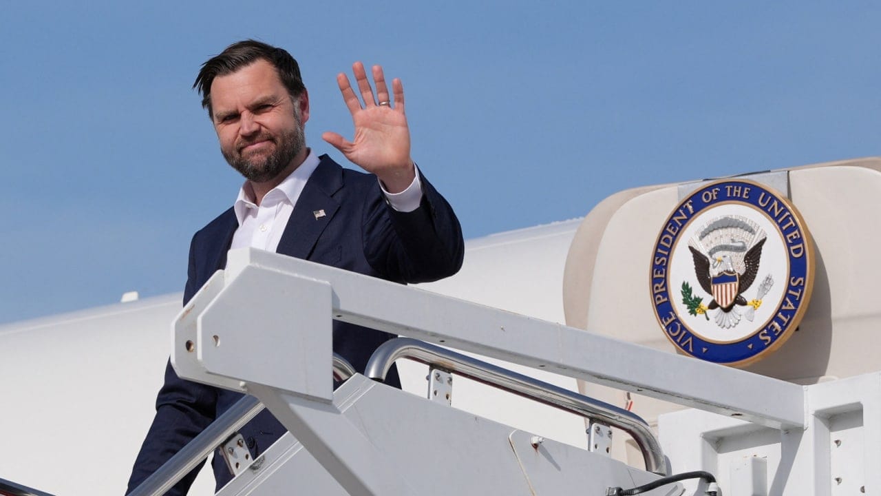 Vice President JD Vance disembarks Air Force Two after attending talks on Iran in Islamabad, at Joint Base Andrews, Maryland, US, April 12, 2026.