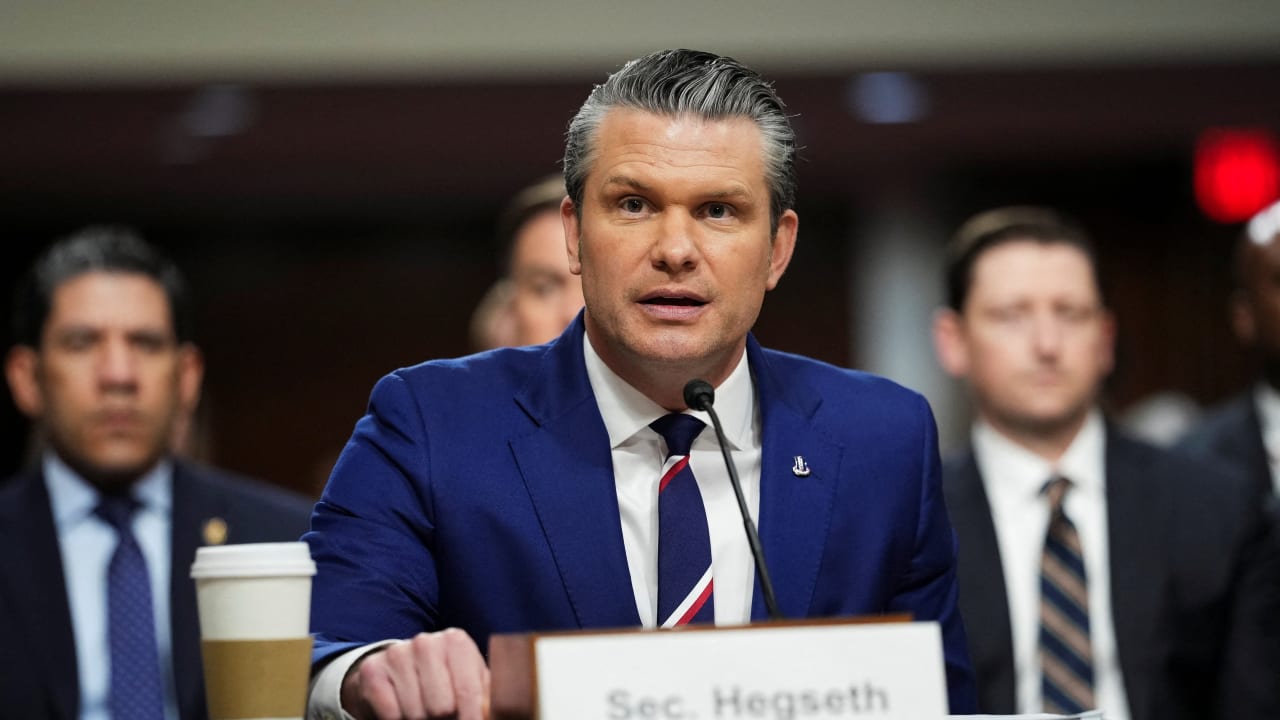 US Defense Secretary Pete Hegseth speaks during a Senate Armed Services Committee hearing on US President Donald Trump's FY2027 budget request for the Department of Defense on Capitol Hill in Washington, DC, US, April 30, 2026.