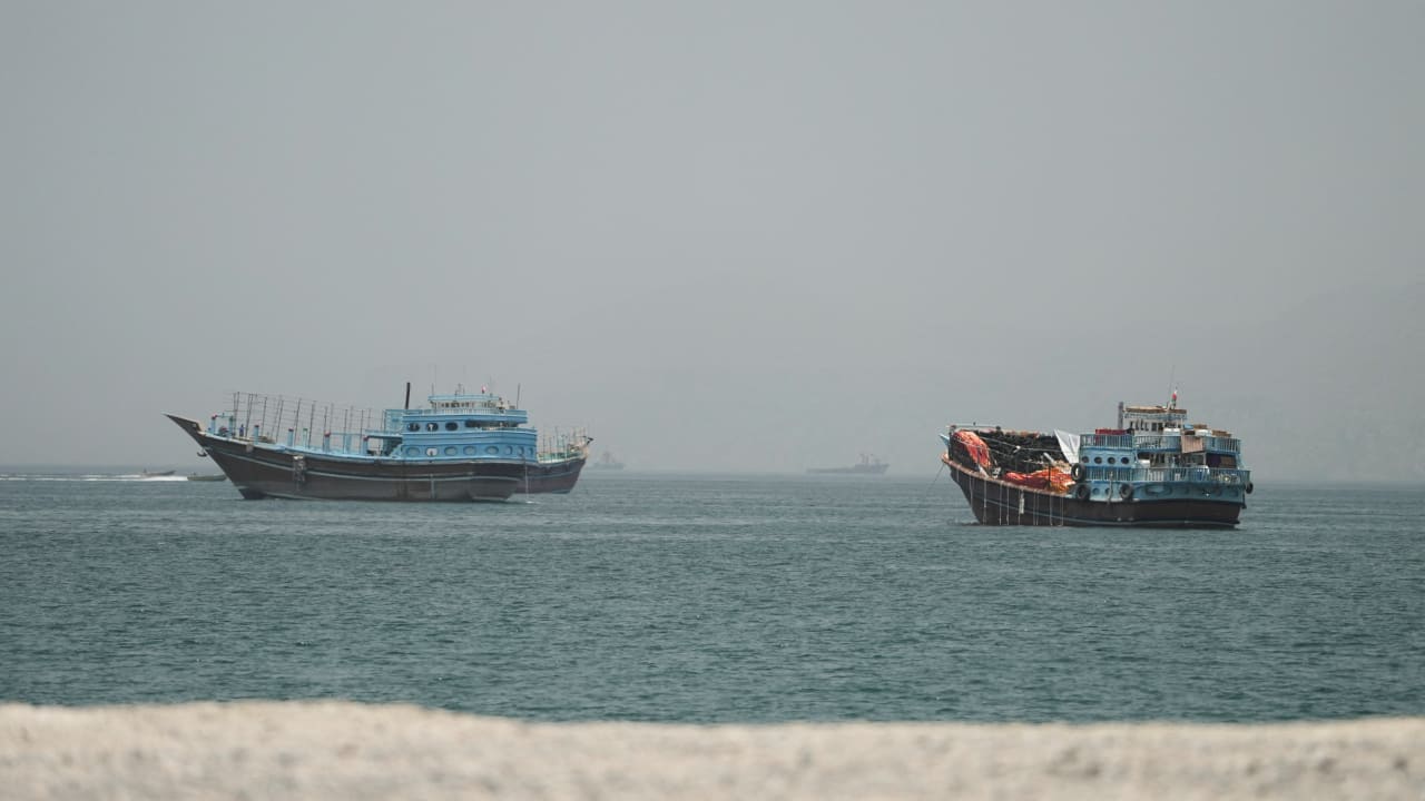 VESSELS AT the Strait of Hormuz, as seen from Musandam, Oman, June 24, 2026.