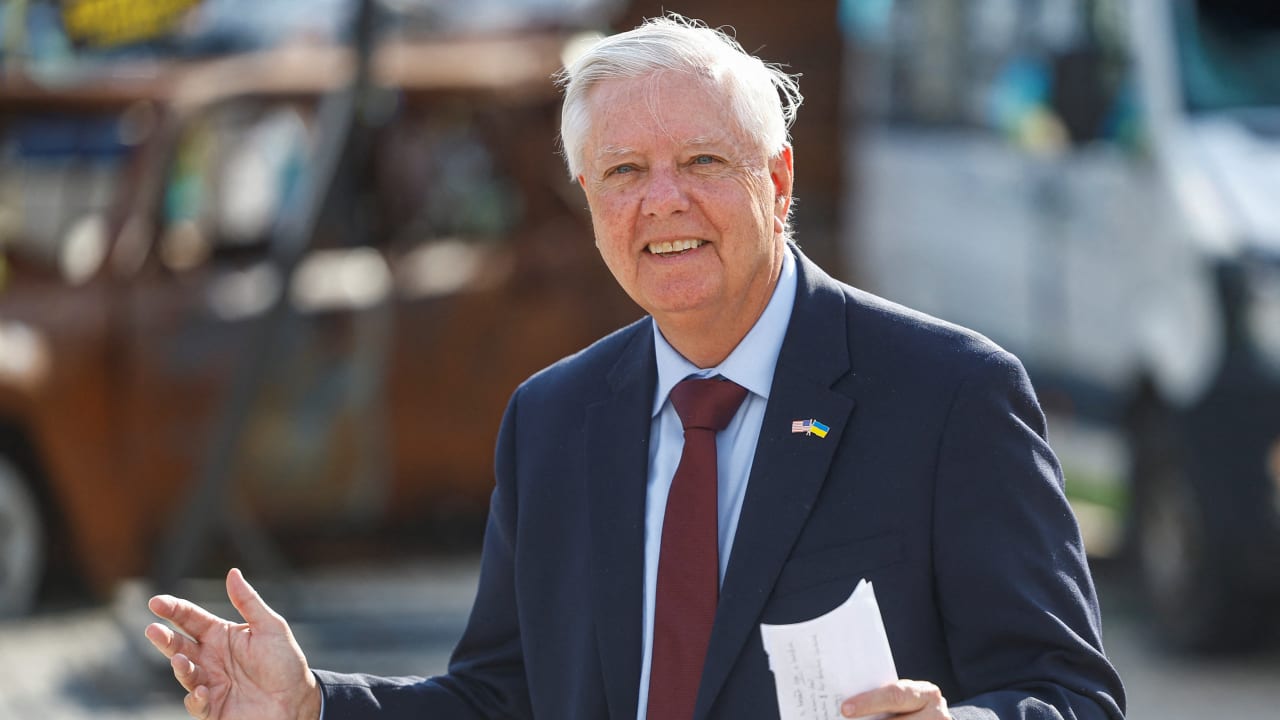 A picture taken on July 10, 2026 shows US Senator Lindsey Graham (R-SC) speaking to the media after his meeting with Ukraine's President Volodymyr Zelenskiy, just days before his sudden passing.