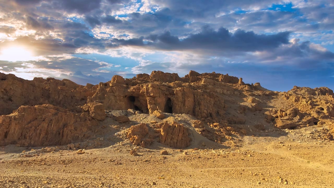 A cave in the Qumran area of the Dead Sea region.