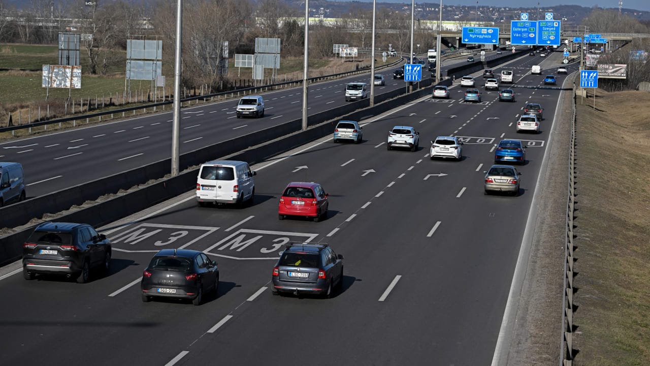 Cars are driving on the M3 motorway on March 6, 2025, close to Budapest.