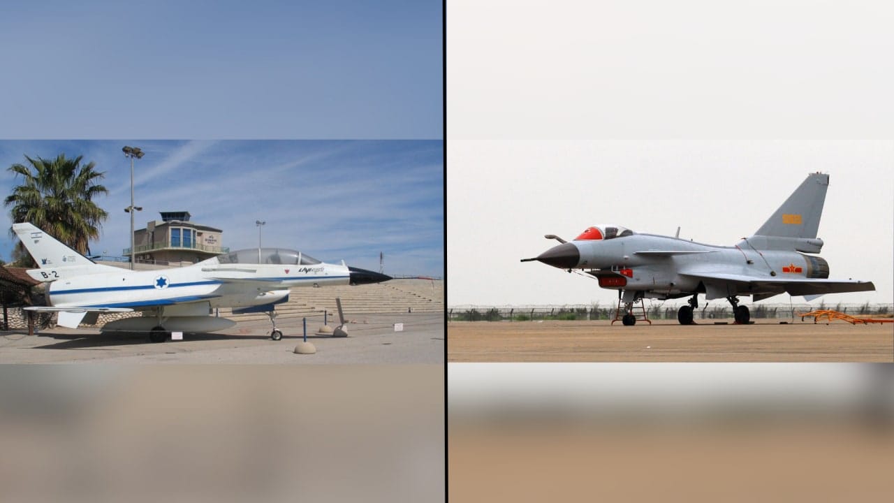 An experimental model of Israel Aerospace Industries' Lavi aircraft (left) and a Chinese J-10 fighter jet (right); Illustrative.