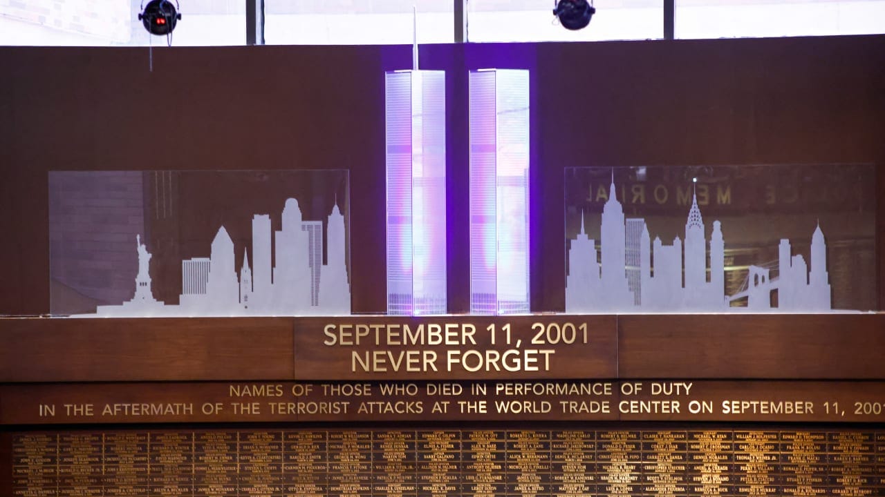 The new 9/11 Memorial Wall is seen at One Police Plaza in New York, on September 9, 2026. 