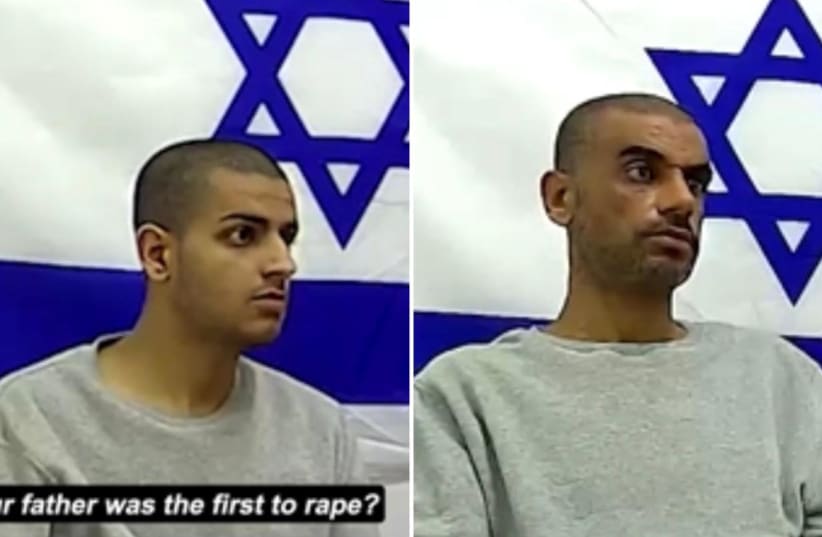  Fotografía de Radi (derecha) y Abdallah (izquierda) durante la investigación tras ser capturados por las FDI el 7 de octubre. Subida el 23/5/2024 (photo credit: SHIN BET)