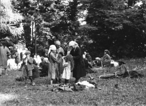 Jews from Kamenets-Podolsk collected by Germans before being taken to the murder site