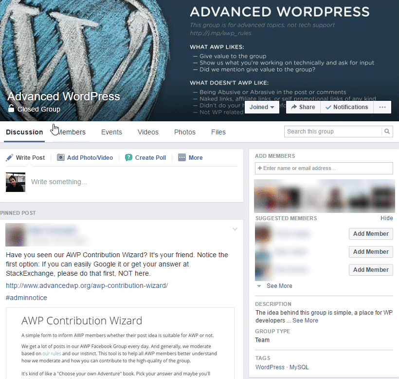 title wordpress facebook group