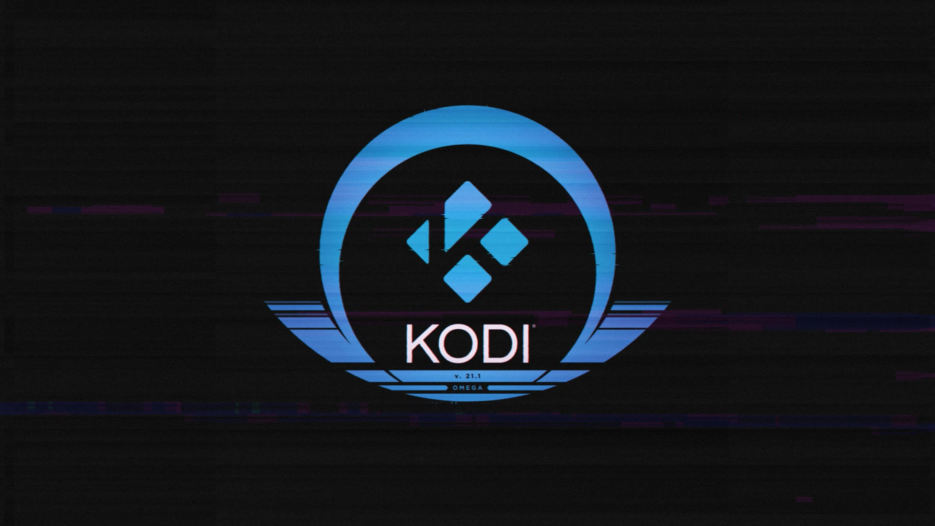 Kodi 21.1 "Omega" Splash Screen Kodi 21.1 "Omega" Splash Screen - the Kodi logo sits at the centre of a black screen, a stylised Greek letter "Omega" wrapped around it.