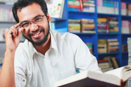 Professional reading a book