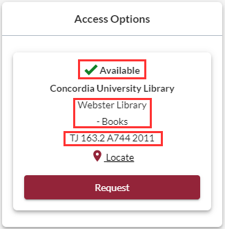 Availability information for books in access options in Sofia Discovery tool