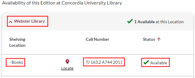Availability information for books in Sofia Discovery tool