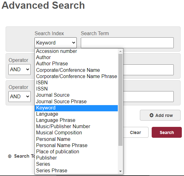 advanced search screen