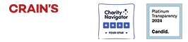 footer-logos-update Recognized for Platinum Transparency 2023, Charity Navigator 4 star organization, Crain's Best Managed Non-Profit Finalist 2022