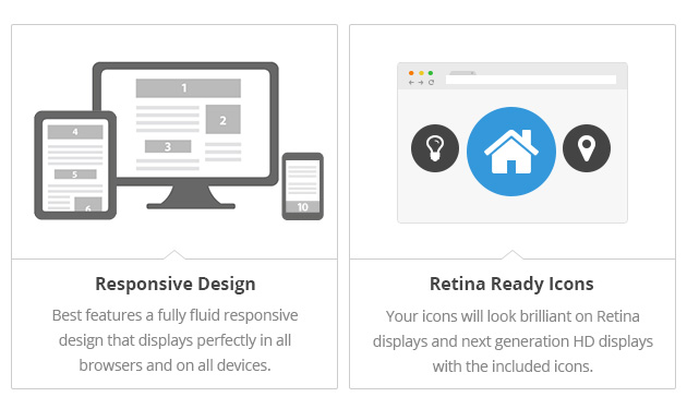 Responsive Design - Best features a fully fluid responsive design that displays perfectly in all browsers and on all devices. Retina Ready Icons - Your icons will look brilliant on Retina displays and next generation HD displays with the included icons.