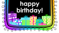 Birthday card (gifts on black background, half-fold)