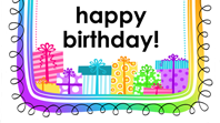 Birthday card (gifts on white background, half-fold)