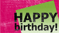 Birthday card, scratched background  (pink, green, half-fold)