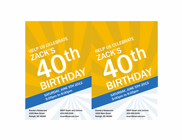 Birthday invitation (blue ray design on gold)