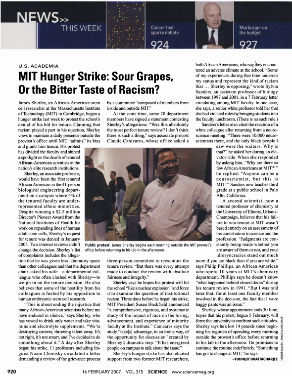 MIT Hunger Strike: Sour Grapes, or the Bitter Taste or Racism, Science News, Feb 2007.