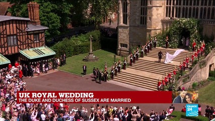 UK Royal Wedding: The Duke and Duchess of Sussex leave St George''s Chapel
