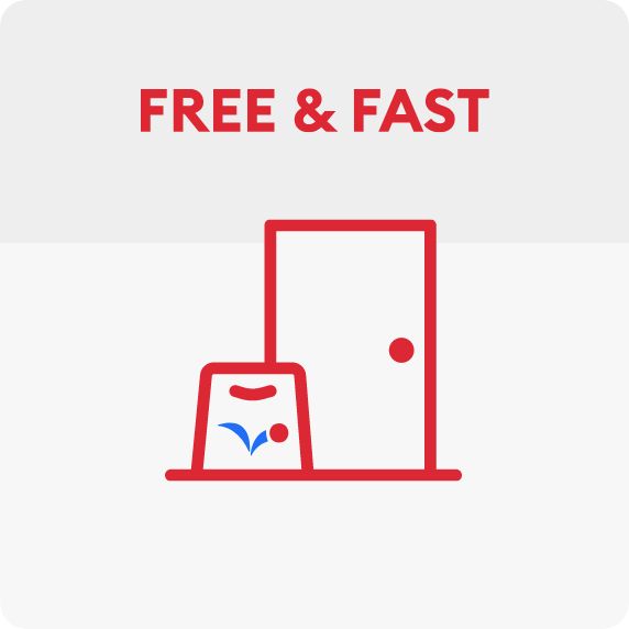 Free & fast message and a door with shopping bag graphic