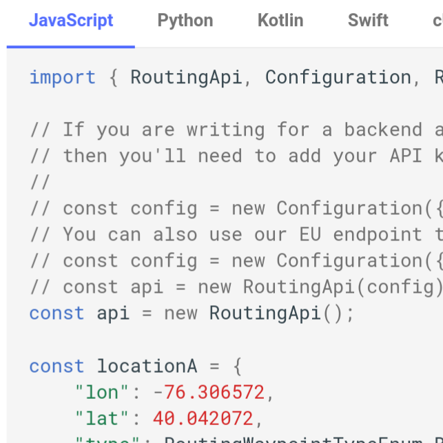 Sample code for our Standard Routing API