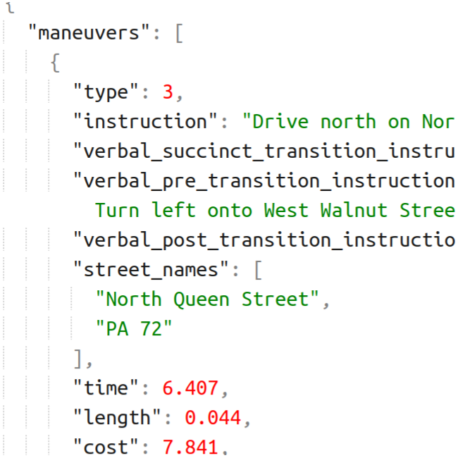 Sample JSON for our Standard Routing API