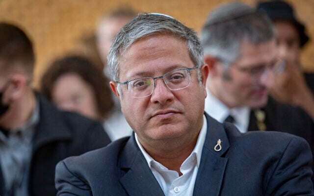 National Security Minister Itamar Ben Gvir attends a hearing at the Supreme Court in Jerusalem on August 3, 2026. (Chaim Goldberg/Flash90) National Security Minister Itamar Ben Gvir attends a hearing at the Supreme Court in Jerusalem on August 3, 2026. (Chaim Goldberg/Flash90)