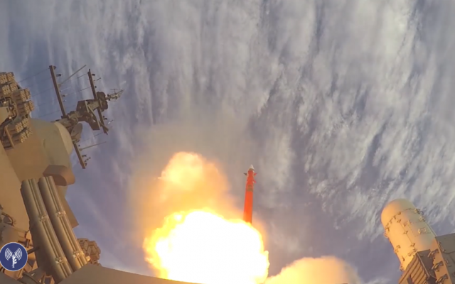 Illustrative: The Israel Navy launches its new 'Barak 8' missile defense system on November 26, 2015. (screen capture: IDF Spokesperson's Unit)